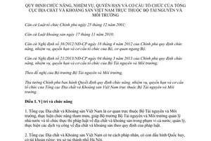 Quyết định 16/2014/QĐ-TTg chức năng cơ cấu tổ chức Tổng cục Địa chất Khoáng sản Việt Nam