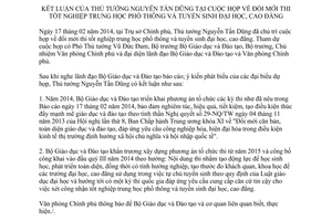 Thông báo 74/TB-VPCP năm 2014 kết luận đổi mới thi tốt nghiệp trung học phổ thông đại học cao đẳng