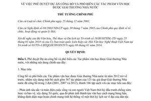 Quyết định 282/QĐ-TTg năm 2014 Dự án công bố phổ biến Tác phẩm văn học được Giải thưởng