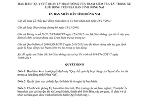 Quyết định 438/QĐ-UBND năm 2014 quản lý hoạt động Trạm kiểm tra tải trọng xe lưu động Đồng Nai