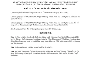 Quyết định 313/QĐ-UBND năm 2014 thủ tục hành chính thuộc thẩm quyền Sở Công Thương Tiền Giang