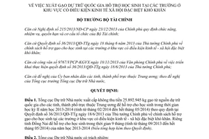 Quyết định 327/QĐ-BTC xuất gạo dự trữ quốc gia hỗ trợ học sinh Bộ tài chính 2014