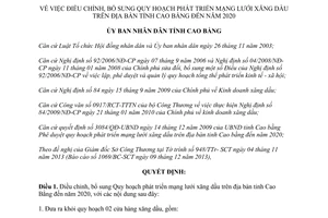 Quyết định 155/QĐ-UBND quy hoạch phát triển mạng lưới xăng dầu Cao Bằng đến năm 2020