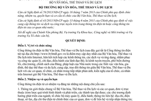 Quyết định 342/QĐ-BVHTTDL chức năng nhiệm vụ cơ cấu tổ chức Cổng thông tin điện tử Bộ Văn hóa