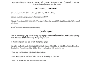 Quyết định 283/QĐ-TTg năm 2014 Quy hoạch chung xây dựng Khu kinh tế cửa khẩu Cha Lo Quảng Bình 2030