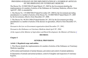 Decree No. 12/VBHN-BNNPTNT 2014 guidance implementation of The Ordinance on Veterinary medicine