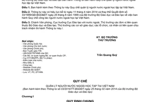 Thông tư 03/2014/TT-BGDĐT quản lý người nước ngoài học tập tại Việt Nam