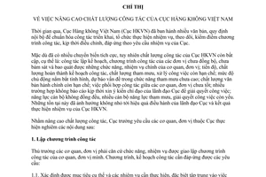 Chỉ thị 554/CT-CHK năm 2014 nâng cao chất lượng công tác Cục Hàng không