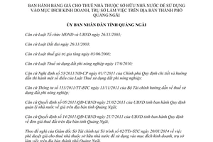Quyết định số 51/QĐ-UBND bảng giá cho thuê nhà thuộc sở hữu nhà nước Quảng Ngãi 2014