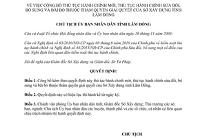 Quyết định 334/QĐ-UBND 2014 thủ tục hành chính mới sửa đổi bãi bỏ Sở Xây dựng Lâm Đồng