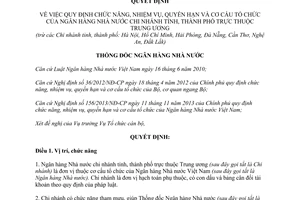 Quyết định 290/QĐ-NHNN chức năng nhiệm vụ quyền hạn cơ cấu ngân hàng nhà nước 2014