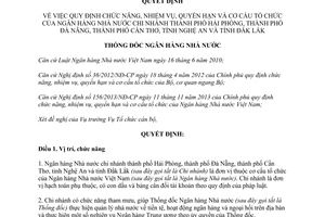 Quyết định 289/QĐ-NHNN chức năng nhiệm vụ quyền hạn cơ cấu một số chi nhánh ngân hàng nhà nước 2014