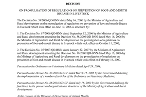 Integrated document 11/VBHN-BNNPTNT promulgation regulations prevention foot mouth disease in livestock