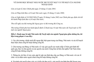 Quyết định 17/2014/QĐ-TTg Danh mục bí mật Nhà nước độ Tuyệt mật Tối mật ngành Ngoại giao