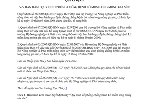 Văn bản hợp nhất 11/VBHN-BNNPTNT hợp nhất quy định phòng chống bệnh Lở mồm long móng gia súc