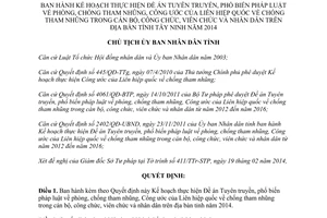 Quyết định 431/QĐ-UBND 2014 phổ biến luật phòng chống tham nhũng Tây Ninh