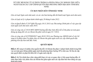 Quyết định 74/QĐ-UBND bổ sung tỷ lệ phần trăm phân chia khoản thu ngân sách các cấp Bắc Ninh 2014