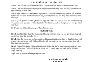 Quyết định 248/QĐ-UBND Chương trình xây dựng văn bản pháp luật năm 2014 Vĩnh Long
