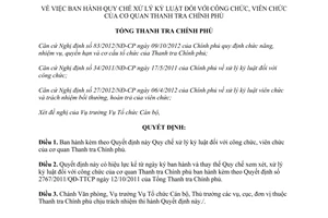 Quyết định 326/QĐ-TTCP xử lý kỷ luật đối với công viên chức Thanh tra Chính phủ 2014