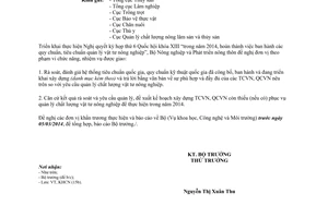 Công văn 620/BNN-KHCN năm 2014 đánh giá rà soát TCVN QCVN phục vụ quản lý vật tư nông nghiệp