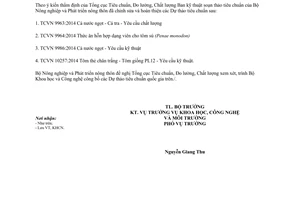 Công văn 993/BNN-KHCN năm 2014 đề nghị công bố tiêu chuẩn quốc gia