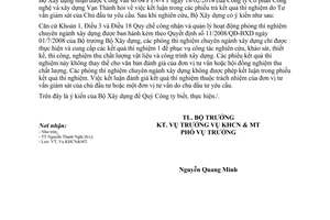 Công văn 61/BXD-KHCN kết luận trong phiếu kết quả thí nghiệm