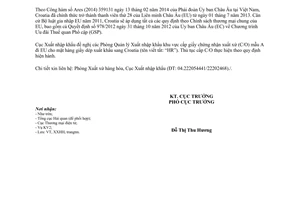 Công văn 107/XNK-XXHH năm 2014 cấp C/O Mẫu A cho giầy dép xuất khẩu Croatia