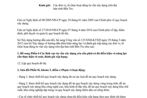 Công văn 87/SXD-KT năm 2014 sửa đổi 123/SXD-KTXD năng lực xếp hạng tổ chức tư vấn xây dựng Bến Tre