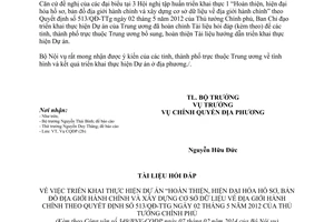 Công văn 349/BNV-CQĐP năm 2014 về Tài liệu hỏi đáp thực hiện Dự án 513