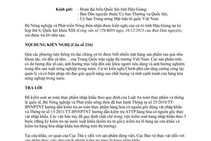 Công văn 409/BNN-QLCL năm 2014 trả lời kiến nghị của cử tri tỉnh Hậu Giang
