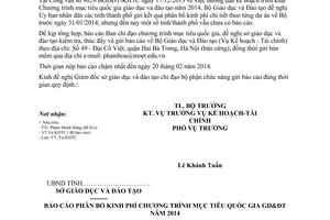 Công văn 531/BGDĐT-KHTC năm 2014 báo cáo kết quả phân bổ kinh phí mục tiêu giáo dục đào tạo