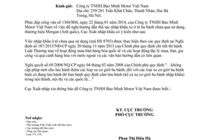 Công văn 069/XNK-CN năm 2014 thủ tục nhập khẩu xe ô tô ba bánh