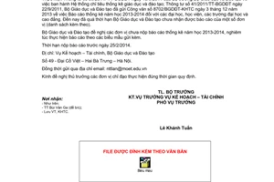 Công văn 553/BGDĐT-KHTC năm 2014 nhắc nộp báo cáo thống kê định kỳ giáo dục 2013 2014