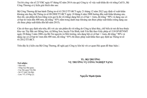 Công văn 1055/BCT-CNNg năm 2014 xuất khẩu đá vôi trắng CaCO3