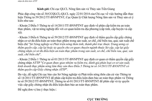 Công văn 226/QLCL-CL2 năm 2014 phân cấp kiểm tra cấp giấy chứng nhận an toàn thực phẩm