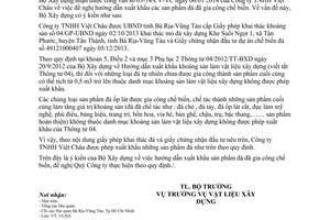 Công văn 07/BXD-VLXD xuất khẩu sản phẩm đá đã gia công chế biến Bộ Xây dựng 2014