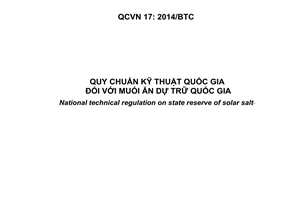 Quy chuẩn kỹ thuật quốc gia QCVN 17:2014/BTC đối với muối ăn dự trữ quốc gia do Bộ Tài chính ban hành