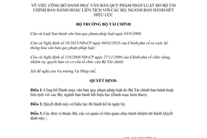 Quyết định 272/QĐ-BTC Danh mục văn bản hết hiệu lực Bộ Tài chính