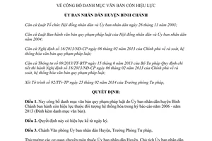Quyết định 3863/QĐ-UBND 2014 danh mục văn bản còn hiệu lực Bình Chánh thành phố Hồ Chí Minh