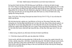 Chỉ thị 06/CT-UBND năm 2014 triển khai thi hành Luật Đất đai 2013 Thái Bình