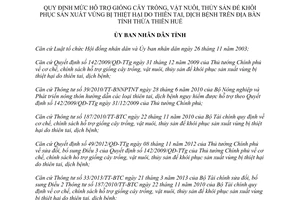 Quyết định 09/2014/QĐ-UBND mức hỗ trợ giống cây trồng vật nuôi thủy sản Thừa Thiên Huế