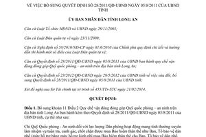 Quyết định 13/2014/QĐ-UBND bổ sung 28/2011/QĐ-UBND đóng góp Quỹ quốc phòng an ninh Long An 2014