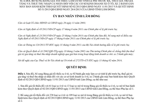 Quyết định 06/2014/QĐ-UBND sửa đổi bảng giá tính lệ phí trước bạ thuế giá trị gia tăng thu nhập cá nhân Lâm Đồng