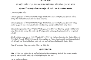 Quyết định 326/QĐ-BNN-TCTL năm 2014 phân loại phân cấp đê trên địa bàn tỉnh Quảng Bình