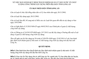 Quyết định 14/2014/QĐ-UBND trách nhiệm quản lý nhà nước về chất lượng công trình xây dựng Long An