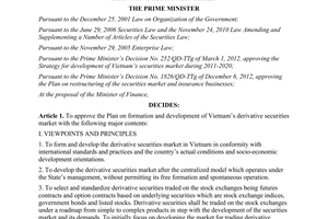 Decision No. 366/QD-TTg the plan on formation and development of Vietnam’s derivative securities market