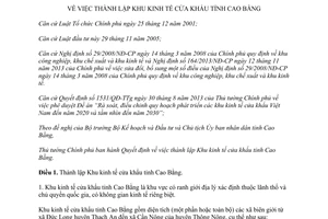 Quyết định 20/2014/QĐ-TTg thành lập Khu kinh tế cửa khẩu tỉnh Cao Bằng