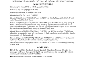 Quyết định 15/2014/QĐ-UBND nhiệm vụ phối hợp quản lý cấp ngành nhân viên thú y xã Vĩnh Phúc