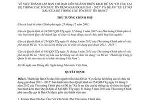 Quyết định 363/QĐ-TTg Cơ cấu lại hệ thống tổ chức tín dụng 2011-2015 Xử lý nợ xấu