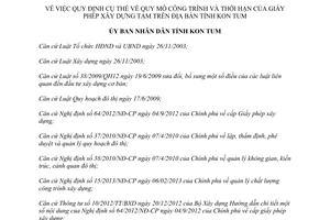 Quyết định 19/2014/QĐ-UBND quy mô công trình thời hạn giấy phép xây dựng tạm Kon Tum